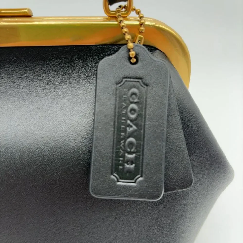 Coach Black Leather Mini Frame Bag with Gold Hardware